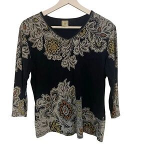 Jess & Jane Amelia 3/4 sleeve medium black white crew neck